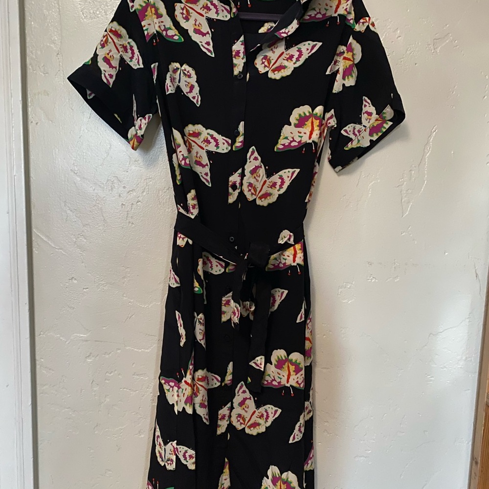 Tucker Navy Blue 100% Silk Butterfly Dress Size Small